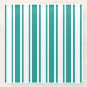 Dessous-de-verre En Verre Bandes de bonbons turquoises et blanches