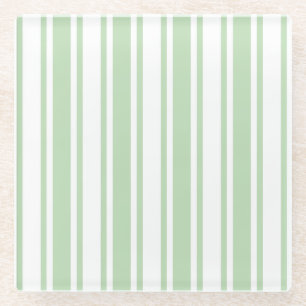 Dessous-de-verre En Verre Bandes de bonbons vert pâle et blanc