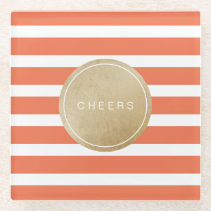 Dessous-de-verre En Verre Bandes de mariage modernes minimalistes orange