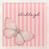 Dessous-de-verre En Verre Bandes roses avec papillon (Devant)