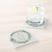 Dessous-de-verre En Verre Baptême Bébé Vert Gold Foliage (Incliné)