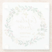 Dessous-de-verre En Verre Baptême Bébé Vert Gold Foliage (Dos)