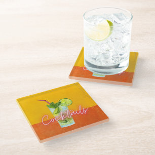 Dessous-de-verre En Verre Bar à cocktails à l'aquarelle et au néon