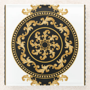 Dessous-de-verre En Verre Baroque d'or, chaînes, décoration noire
