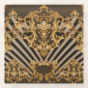 Dessous-de-verre En Verre Baroque d'or : conception motif géométrique