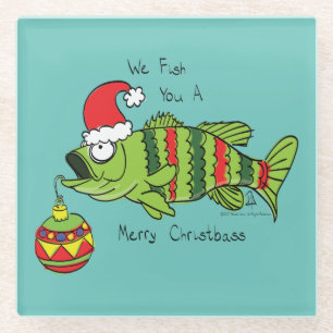 Dessous-de-verre En Verre Basse de Noël amusante Pêche Poisson Caricature