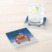 Dessous-de-verre En Verre Basset Hound Chien Conduite Voiture En Noël De Nei (Incliné)