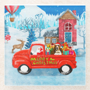 Dessous-de-verre En Verre Basset Hound Dog dans la livraison de Noël Camion