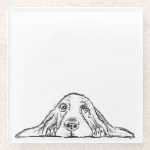 Dessous-de-verre En Verre basset hound noir blanc yeux de chiot simple