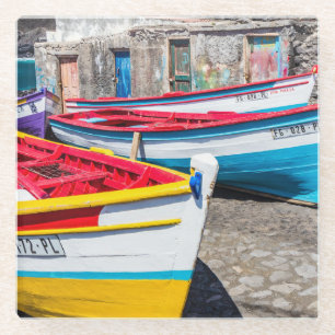 Dessous-de-verre En Verre Bateaux de pêche colorés, Cap-Vert