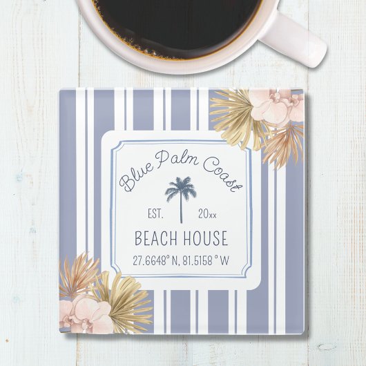 Dessous-de-verre En Verre Beach House Blue Stripes Côte Boho Ferme