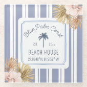 Dessous-de-verre En Verre Beach House Blue Stripes Côte Boho Ferme (Devant)