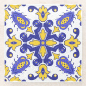 Dessous-de-verre En Verre 💙 💛 Beau Azulejos bleu et jaune (Devant)