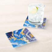 Dessous-de-verre En Verre Beau Bleu, Or et Blancs comme Eau (Incliné)