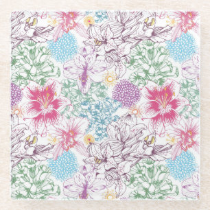 Dessous-de-verre En Verre Beau motif avec les fleurs colorées