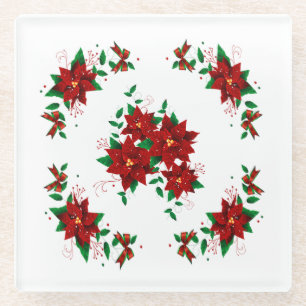 Dessous-de-verre En Verre Beau Noël Fleurs rouges Dessous de verre en verre