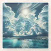 Dessous-de-verre En Verre Beau Océan, Dock et nuages fluides (Devant)