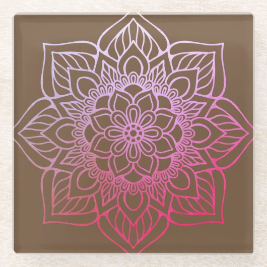 Dessous-de-verre En Verre Beau rose Brown Boho Mandala (Devant)