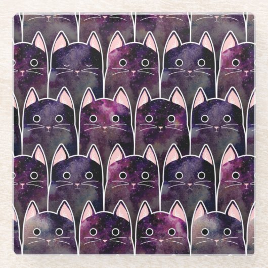 Dessous-de-verre En Verre Beaucoup de Motif de chats galaxy (Devant)