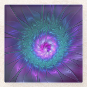 Dessous-de-verre En Verre Beauté florale abstraite, art fractal coloré de fl