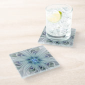 Dessous-de-verre En Verre Beauté florale Abstraite moderne Blue Pastel Flowe (Incliné)