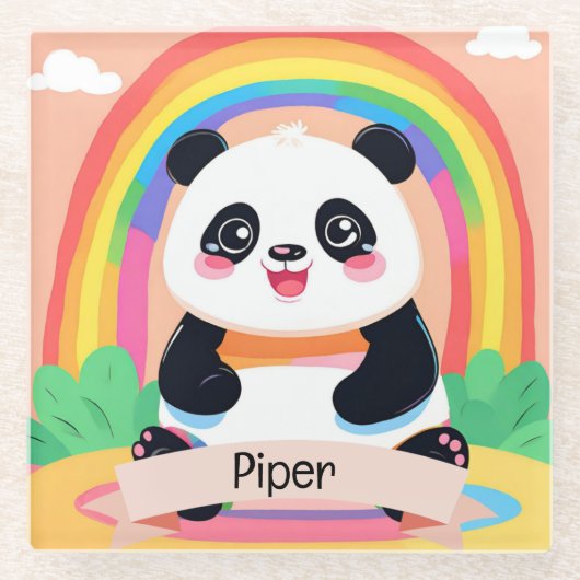 Dessous-de-verre En Verre Bébé mignon Panda arc-en-ciel (Devant)