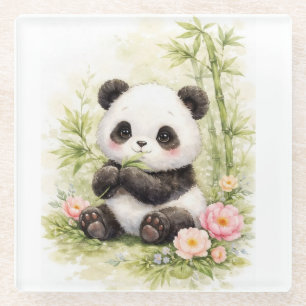 Dessous-de-verre En Verre Bébé Panda Mignon Dessous de Verre Floral Bambou  