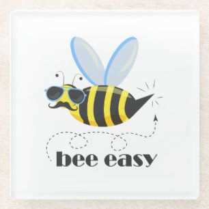 Dessous-de-verre En Verre Bee caractère avec mustache lunettes de soleil Bee
