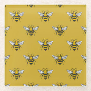 Dessous-de-verre En Verre Bee Haven : Motif jaune Vintage