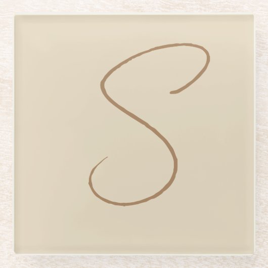 Dessous-de-verre En Verre Beige Classic manuscrit Monogramme initial (Devant)