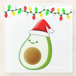 Dessous-de-verre En Verre Belle Avocado Dessin Santa Hat Feux de Noël