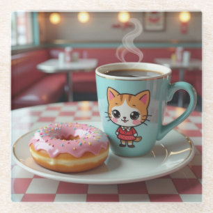 Dessous-de-verre En Verre Belle Donut et café au Retro Diner