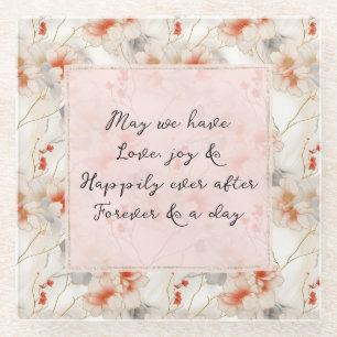 Dessous-de-verre En Verre Belle Pêche Rouge Floral Romantique Mariage