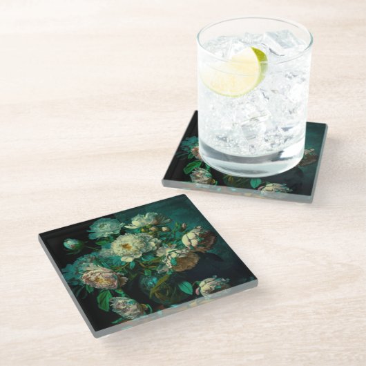 Dessous-de-verre En Verre Belle Peony Flowers Beverage Coaster (Incliné)