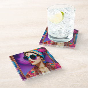 Dessous-de-verre En Verre Belle princesse avec lunettes de soleil