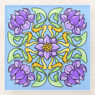 Dessous-de-verre En Verre Belle tuile Art Nouveau avec fleurs violettes