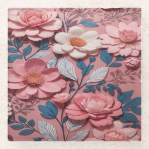 Dessous-de-verre En Verre Belles fleurs blanches et roses Dessous de verre d