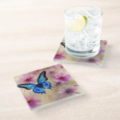 Dessous-de-verre En Verre Belles fleurs et papillon (Incliné)