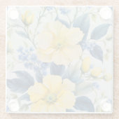 Dessous-de-verre En Verre Belles Fleurs Jaunes et Bleues (Dos)