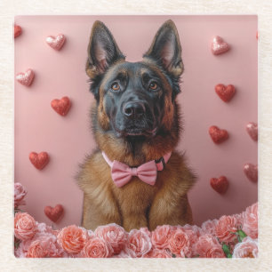 Dessous-de-verre En Verre Berger belge Malinois avec des Roses - Saint-Valen