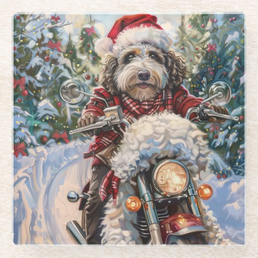 Dessous-de-verre En Verre Bernedoodle Chien équitation Moto Noël (Devant)