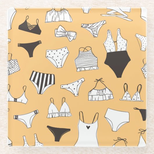 Dessous-de-verre En Verre Bikini tropical : Motif d'été à main (Devant)