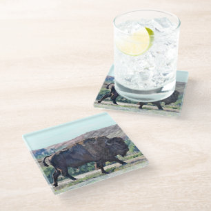 Dessous-de-verre En Verre Bison d'Amérique errant dans un cadre de prairie