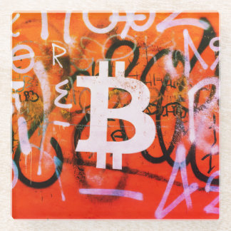 Dessous-de-verre En Verre "Bitcoin Graffiti" (Style #9) Art de rue