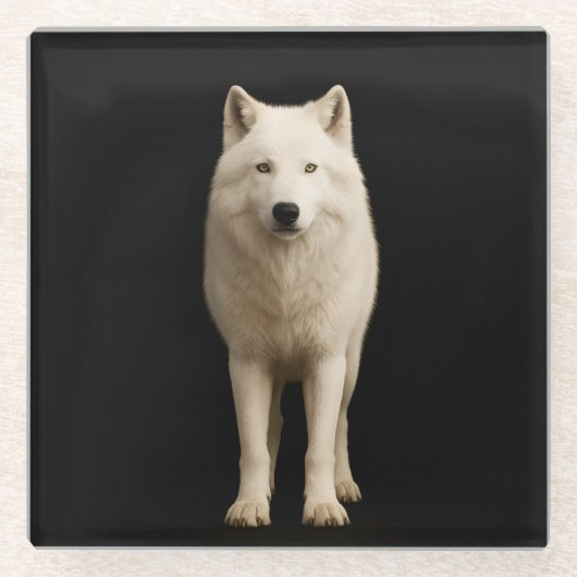 Dessous-de-verre En Verre Black 4 Luxe Glass coaster, Ivory Arctic Wolf (Devant)