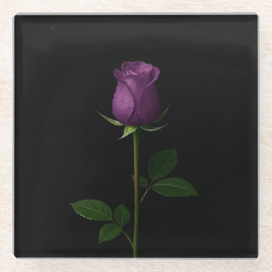 Dessous-de-verre En Verre Black 4 Luxe Glass coaster, Royal Violet Rose (Devant)