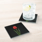 Dessous-de-verre En Verre Black 4 Luxe Glass coaster, Ruby Red Tulip (Incliné)