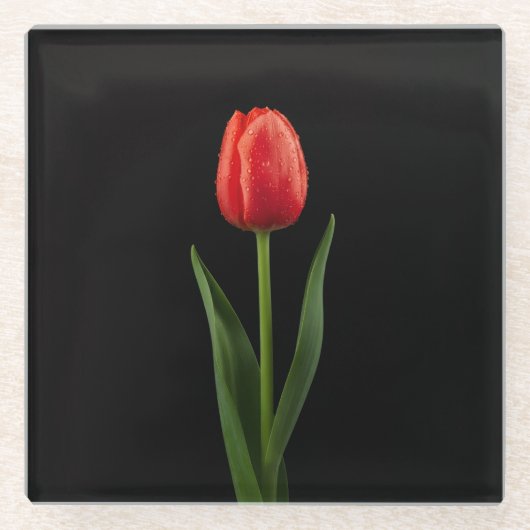 Dessous-de-verre En Verre Black 4 Luxe Glass coaster, Ruby Red Tulip (Devant)