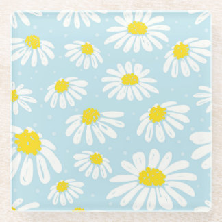 Dessous-de-verre En Verre Blanc bleu marguerite Arrière - plan sans couture
