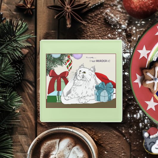 Dessous-de-verre En Verre Blanc Chat Noël Ornements drôle